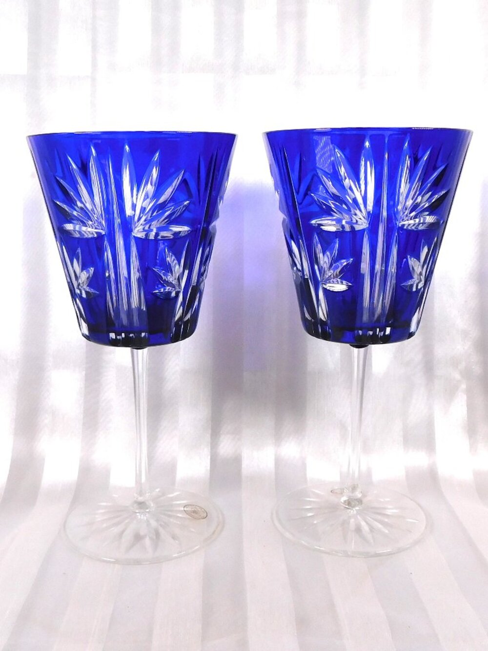 Pair of AJKA Blue Cut to Clear Crystal Stemware # 23461
